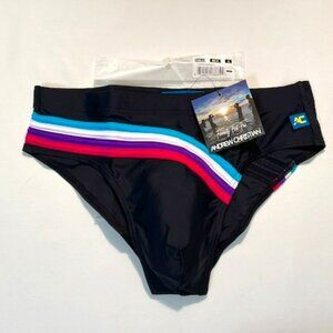 Andrew Christian - Size S  Solid Swim Bikini Brief with Multi Colored Stripes